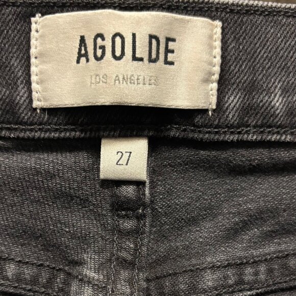 Agolde Nico High-Rise Slim Fit Button Fly Jeans In Washed Black Size 27 - Picture 6 of 8